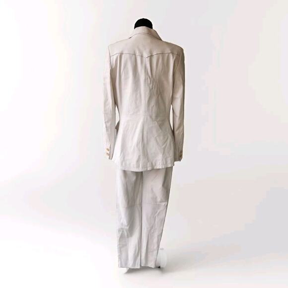 Vtg Santacroce Per Georgio's White Leather Pants & jacket Set Small READ! - Picture 3 of 16